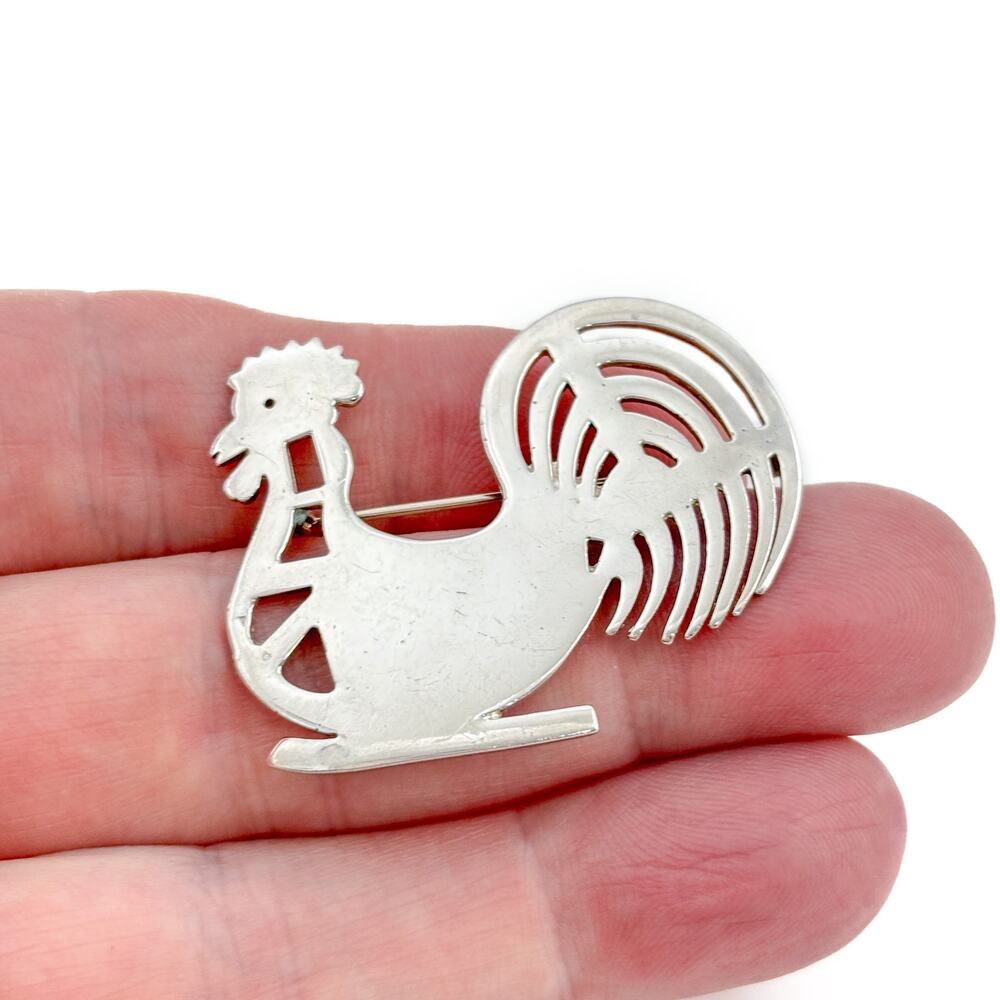Vintage Sterling Silver 925 Rooster Brooch